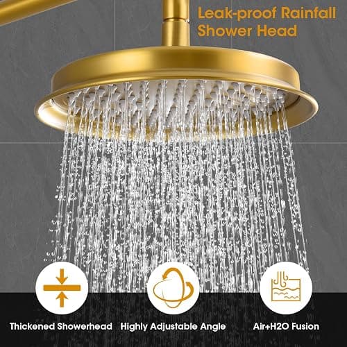 Hangoro Rainfall Shower Head with Handheld Combo, Brushed Gold Shower System with Balance Pressure Valve, 9 inch Shower Head and Faucet Set, Rain Shower Head with Handheld Spray Wall Mount(B2312-BG) thumbnail 5