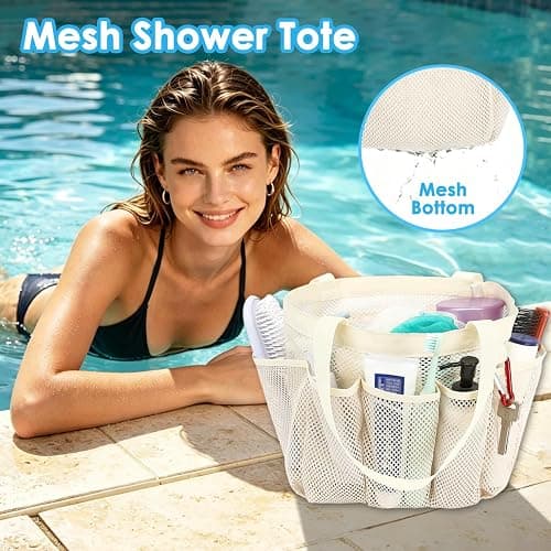 Fammart Mesh Shower Caddy Portable for College Dorm Room Essentials, Odorless Polyester Large Shower Tote Bag with Dual Handles, 8-Pocket Quick-Dry Toiletry Organizer for Travel, Beach, Camping, Gym thumbnail 3