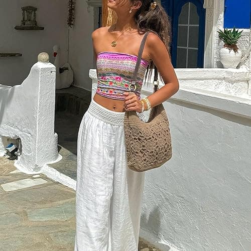 Women Y2K Tie Dye Tube Tops Summer Strapless Backless Floral Print Bandeau Crop Tops Cute Boho Cami Tops thumbnail 4