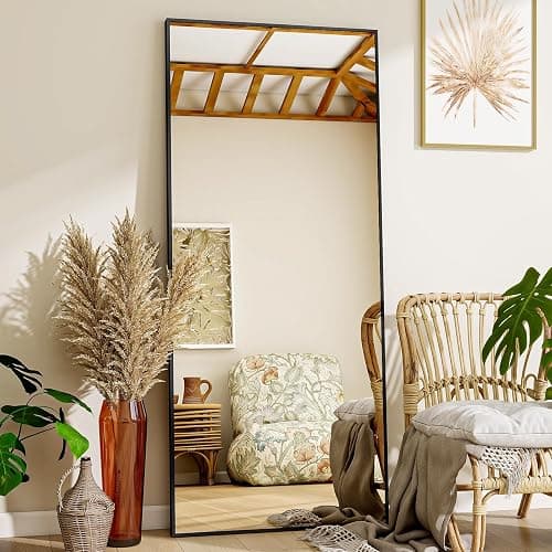 VooBang Mirror Full Length - 21" x 57" Floor Mirror with Stand, Aluminum Alloy Frame Full Body Mirror, Standing Hanging or Leaning Against Wall for Bedroom and Living Room, Black - Image 1