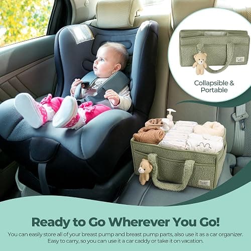 PeraBella Baby Diaper Caddy Organizer, Baby Organizers and Storage for Changing Table, Babies Shower Gift Basket for Boy &Girl, Nursery Essentials Car Caddy Organizer with Handle, Green Diaper Basket thumbnail 7