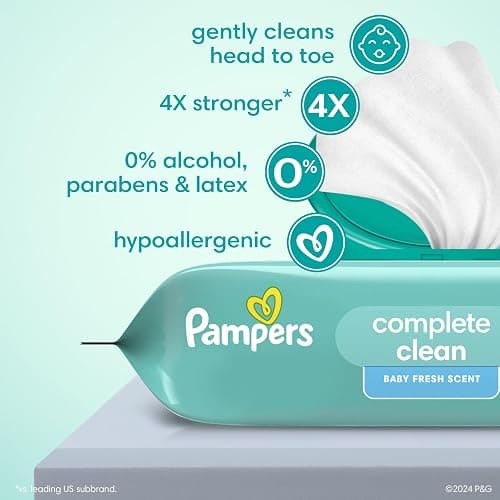 Pampers Baby Wipes, Complete Clean Baby Fresh Scented Wipe, Gently Cleans Head to Toe, 72 Total (1 Flip-Top Packs) thumbnail 3