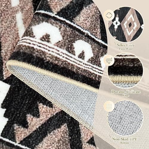 Tijuboni Western Hallway Runner Rug 2x6, Non-Slip Long Runners for Bedroom Kitchen Hall Laundry, Southwestern Area Rugs Washable, Aztec Black-White-Brown thumbnail 5