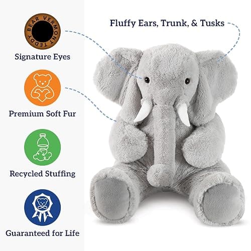 Vermont Teddy Bear Giant Elephant Stuffed Animal | Soft Emotional Support Elephant Plush, Crafted in USA | 4 Ft | Plush Toy for Kids & Adults | Giant Collection thumbnail 8