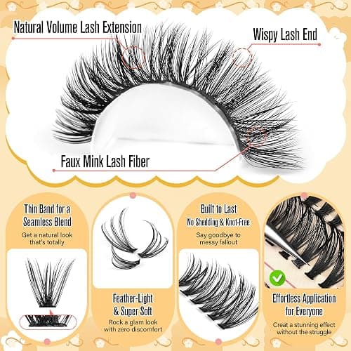 Lash Clusters Kit 30D-100D Wispy Eyelash Extension Kit 474pcs Individual Lashes 8-16MM Cluster Eyelash Extensions DIY Lash Extension Kit D-Curly Eyelash Clusters with Lash Bond and Seal Lash Tweezers thumbnail 6