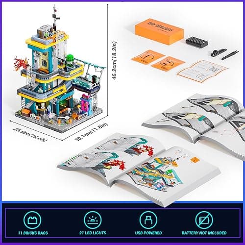 FUNWHOLE Cyberpunk Mansion Lighting Building-Bricks Set - 2524 Pcs Future City Modular Buildings Set Display Idea for Adults and Sci-fi Lovers thumbnail 3