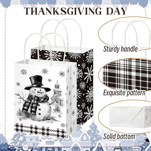 Fourluoo 30 Pack Winter Paper Gift Bags with Handles Black and White Winter Snowman Tote Bags 5.9 x 3.1 x 8.3 Inch Christmas Party Favor Snow Pine Candy Gift Handbag for Xmas Party Supplies thumbnail 5