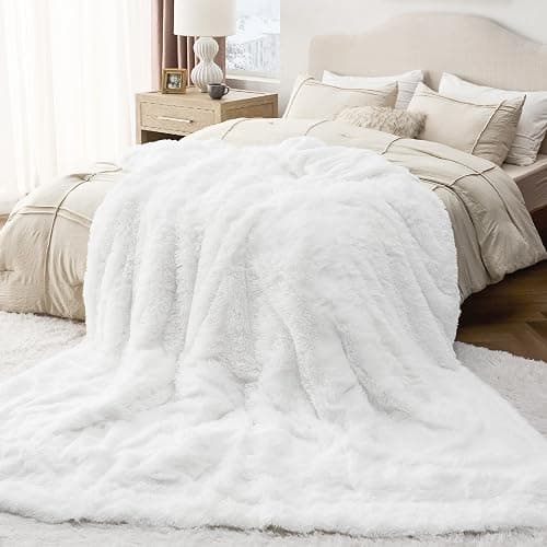 Bedsure GentleSoft Fluffy White Blankets Queen Size for Bed, Thick Sherpa Faux Fur Fleece Fuzzy Plush Winter Warm Heavy Soft Queen Blankets, Bedroom Decor White Gifts Cozy Gifts for Women Men, 90x90 thumbnail 5