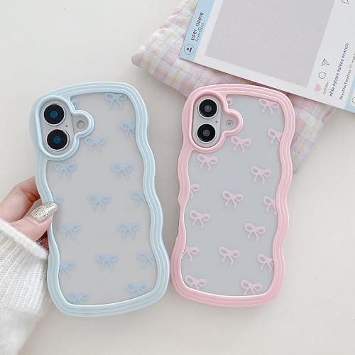 QLTYPRI Bow Case for iPhone 16, Clear Cute Ribbon Bow Phone Case Curly Wavy Aesthetic Phone Case, Slim Soft Transparent Shockproof Protective Cover for Women Girls - White thumbnail 2