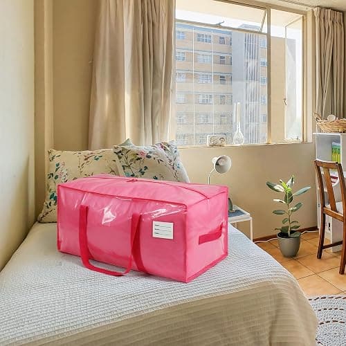 VTSVTS 8 Pack Extra Heavy Duty Large Moving Bags with Comfortable Handle & Strong Zipper,Storage Totes for Space Saving Moving Storage College Supplies Alternative to Moving Box,Pink thumbnail 2
