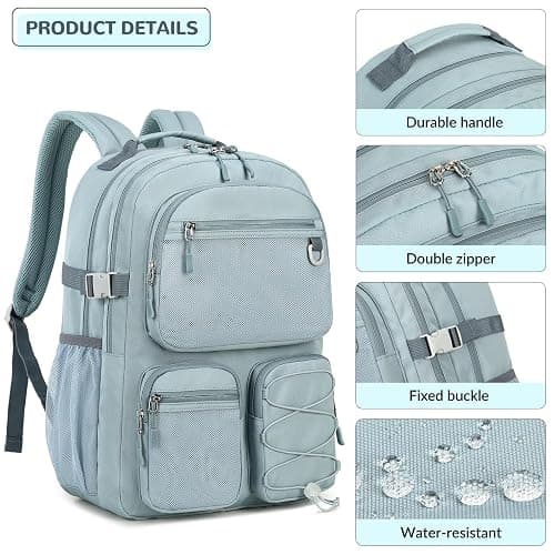 Lohol Water Resistant Backpack with Mulitiple Pockets for School Travel Outdoor College, 15.6 inch Laptop Daypack for Men and Women (Blue) thumbnail 5