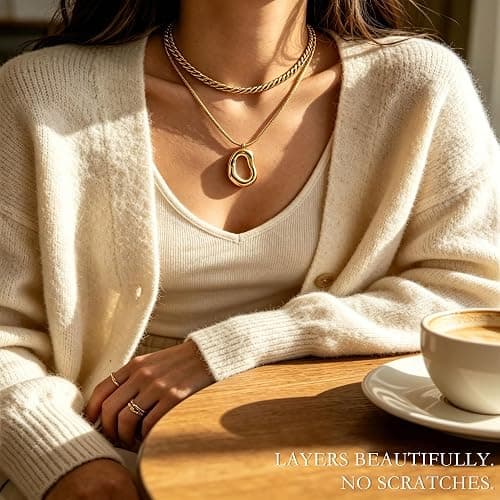 18K Gold Plated Irregular Pendant Chunky Statement Necklace for Women | Waterproof, sweat-resistant, tarnish-resistant;stainless steel snake chain and hypoallergenic for daily wear and gifting thumbnail 6