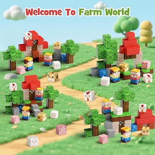 49 Pcs Farm Animals Magnetic Building Blocks Set for Toddlers 3-5, Travel Toys with Iron Storage Box, Magnetic Tiles & Cubes for Kids Ages 4-8, STEM Learning, Portable Play Base for Car Plane Trips thumbnail 6