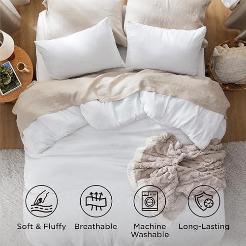 Bedsure Queen Size Comforter Set, White Soft Prewashed Bedding for All Seasons, 3 Pieces GentleSoft™ Warm Down Alternative Bed Set, 1 Lightweight Comforter (90"x90") and 2 Pillowcases (20"x26") thumbnail 4