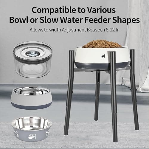PROERR Raised Single Dog Bowl Stand, Adjustable 12-16" Tall, Elevated Dogs Food Bowl Stand for 8-12" Wide Bowls, Dog Bowl Holder for Medium Large - Metal Pets Dish Holder Only - Black thumbnail 2