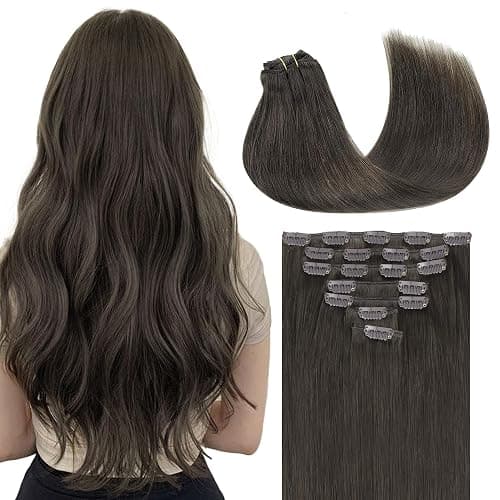 GOO GOO Clip in Hair Extensions Real Human Hair, Remy Human Hair Extensions Clip ins for Women, Natural Human Hair, 18inch 120g 7Pcs, 1C Mocha Brown - Image 1