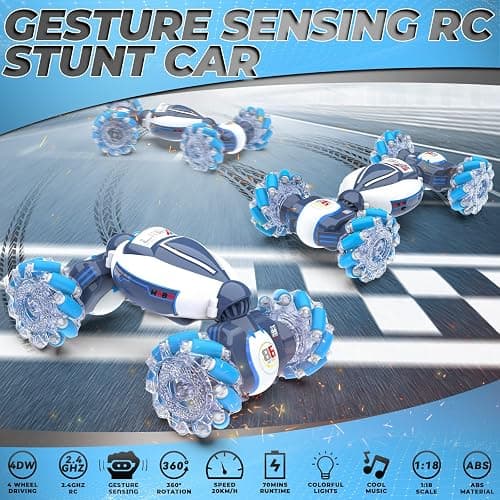 Gesture Sensing RC Stunt Car - Boys Toys Age 6-12, 360° Rotating 4WD Hand Controlled Remote Control Twist Car with Light & Music, Cool Birthday Presents and Ideas Gifts for Kids Age 7 9 10 11 12 yr thumbnail 4