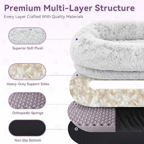 LOVEPals Grey Human Dog Bed - 71''x45''x12'' Size Fits Adult and Pet | Washable Giant People DogBed 3.93'' Thick Memory Foam Large Oversize Dog Bed with Plump Pillow, Blanket, Strap thumbnail 6
