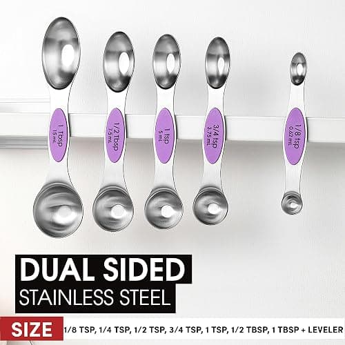 Spring Chef Stainless Steel Magnetic Measuring Spoons Set of 8 with Leveler, Nesting Metal Teaspoon & Tablespoon Measuring Spoons for Food, Heavy Duty Kitchen Gadgets for Baking & Cooking - Orchid thumbnail 4