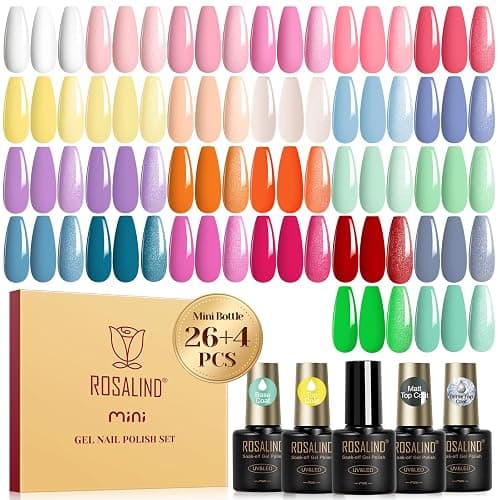 ROSALIND 30pcs Gel Polish Set, 26 Colors Pastel Pink Gel Nail Polish | with 4Pcs Base Gel Top Coat, Red Pink Orange Blue Four Seasons Colors, Soak Off UV Gels Nail, Gift for Women - Image 1