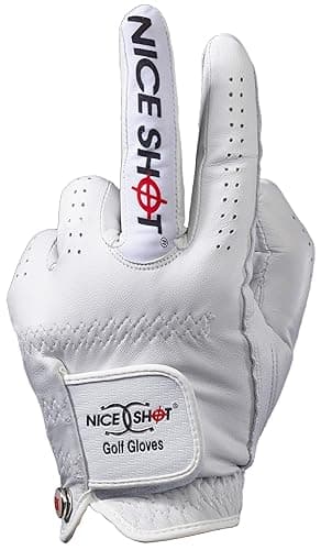 Nice Shot The Bird Men's Golf Glove in Premium White Cabretta Leather - Worn on Left Hand - Cadet Medium/Large