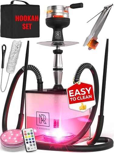 Black Hookah Set with Everything – 18" Hookah Set 2 Hose with LED Acrylic Base, Easy Setup, and Large Cloud Performance Hookah Machine - Premium Hookah 2 Hose for Home & Parties - Image 1