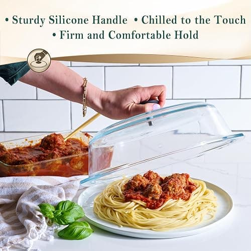 Le'raze Tall Glass Microwave Splatter Cover - Cool Touch Easy Grip Handle | Durable Borosilicate Glass, Plastic Free, Lead & BPA Free, Dishwasher Safe, Dual Steam Vents, Clear Food Plate Guard Lid thumbnail 8