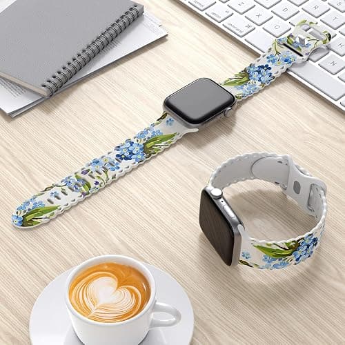 Floral Band Compatible with Apple Watch Band 38mm 40mm 41mm 42mm 44mm 45mm 46mm 49mm Women, Cute Flower Print Pattern Soft Lace Silicone Strap for iWatch Band Series Ultra 10 9 8 7 SE 6 5 4 3 2 1 thumbnail 5