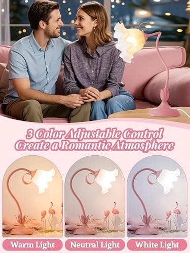Flower Table Lamp Bedside Lamps LED Reading Light,3 Color Modes Cute Small Lamp,Vintage Flower Lamp Nightstand Lamp Kawaii Table Lamp for Bedroom Living Room Office Dorm Desk Home Decor (pink lamp) thumbnail 3