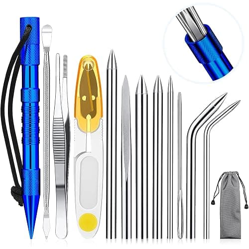 Ferraycle 12-Piece Paracord Fid Set - Stainless Steel Knotter Tools, Marlinspike Set, Lacing Needles, Smoothing Tool for Leather or Paracord Work (Dark Blue) - Image 1