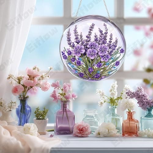 Eiflow DIY Hanging Diamond Art Kit Purple Flower, Acrylic Diamonds Painting Pendant Board Kit, 5D Gem Art Ornament Kit for Adults, Double Sided(9.4x9.4inch) thumbnail 2