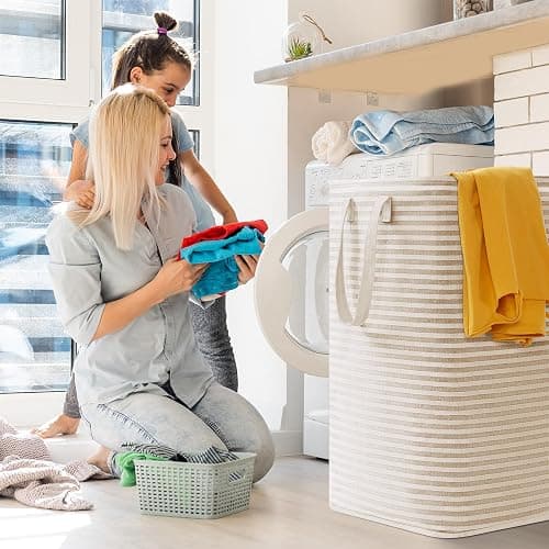 Lifewit 2 Pack Laundry Hamper Large Collapsible Laundry Baskets, Freestanding Waterproof Clothes Hamper with Easy Carry Handles in Laundry Room Bedroom Bathroom College Dorm for Adults, Beige, 2 x 80L thumbnail 2