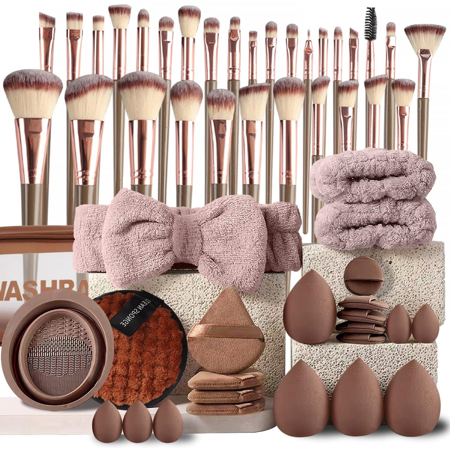 56 Piezas Set de Brochas de Maquillaje Profesional Completo, Juego de Brochas para Maquillar Ojos Mejillas y Rostro | Ideal para Regalo, Uso Diario y Maquillistas Expertas (Marrón 56 PCS) - Image 1