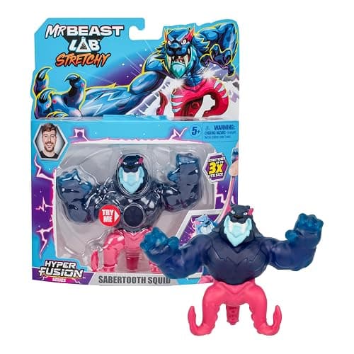 MrBeast Lab - Hyper Fusion Stretchy Hero, Sabertooth Squid, 5 Inch (12.7CM) Goo Filled Standing Figure, Stretch Up to 3 Times His Size, Collect All 3; Cobra Panther, Tiger Dragon and Sabertooth Squid - Image 1