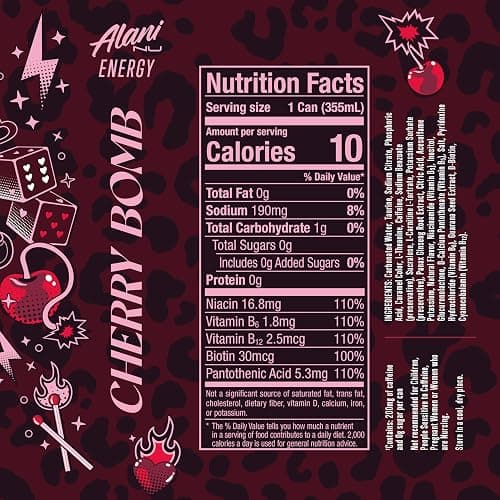Alani Nu Cherry Bomb, Sugar Free, Low Calorie Energy Drinks, 200mg Caffeine (pack of 12) thumbnail 2