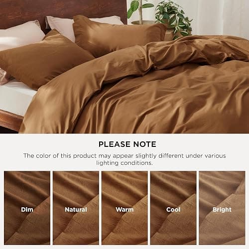 Bedsure 100% Washed Cotton Duvet Cover Queen Size - Brown Minimalist Cotton Duvet Cover Linen Like for All Seasons - GentleSoft™ Plain Simple Bedding, 3 Pieces (Brown, Queen, 90"x90") - Queen (90" x 90") - 06 - Argan Oil (No Comforter) thumbnail 5