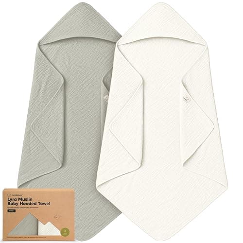 KeaBabies Muslin Hooded Baby Towels for Newborn Girls, Boys - 2-Pack, 30x30 Organic Cotton Baby Bath Towels Hooded, Soft Absorbent, Toddlers, Kids, Infant, Newborn Bath Essentials (Graphite, Petite) - Image 1