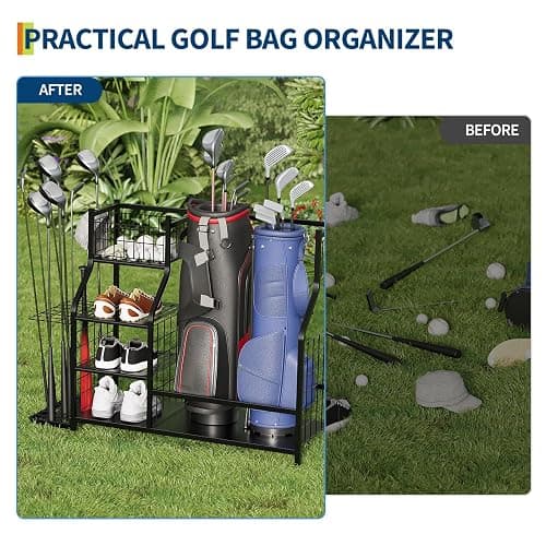 GarveeLife Golf Bag Organizer, Sports Equipment Organizer, Sports Organizer for Garage, Golf Bag Stand for Garage with Baskets, Hooks thumbnail 5