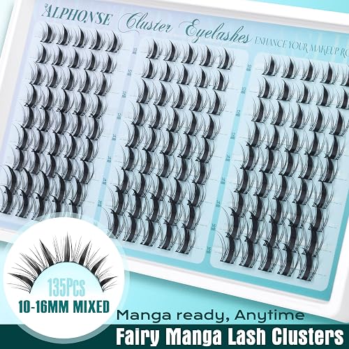 Anime Lash Clusters Fairy Manga Lashes Clusters 10-16mm Mixed Spiky Cluster Eyelash Extensions 135pcs Wispy Individual Lashes by ALPHONSE thumbnail 6