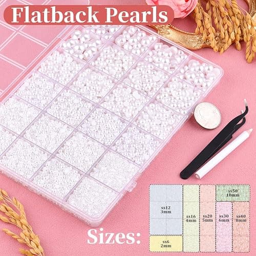 16500Pcs Flatback Pearls for Crafting (White), Assorted Size 2/3/4/5/6/8/10mm Half Pearl with 3Pcs 10ml B7000 Jewelry Glue, Bedazzling Kit for DIY Crafts Clothing Tumbler Shoes Embellishment Nail Art thumbnail 2
