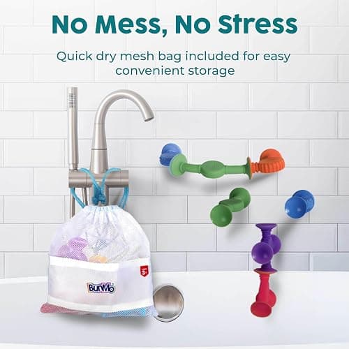 BUNMO Stocking Stuffers for Kids - Toddler Suction Bath Toys - Connect, Build, Create - Toddler Stocking Stuffers - Fine Motor Skills - Stimulating Sensory Fun - Color Changing 10pk thumbnail 4