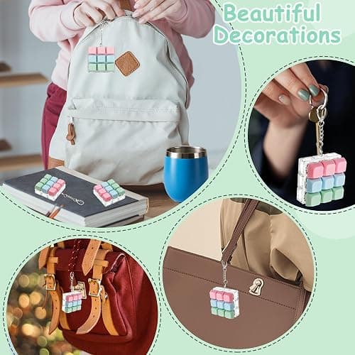 Keyboard Fidget Toy, Keyboard Fidget Keychain 9-in-1 Keyboard Decompression Button Finger Clicker Toys Stress Relief Fidget Gifts (3 Colors- Pink Blue Green) thumbnail 6