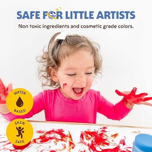 Honeysticks Non Toxic Finger Paint (6 Bright Colors), Washable from Skin, Safe Finger Painting for Toddlers, Kids Ages 1-3, 2-4, 3-5, Perfect First Paint for Little Artists Age 1+, Water Based, Eco thumbnail 5