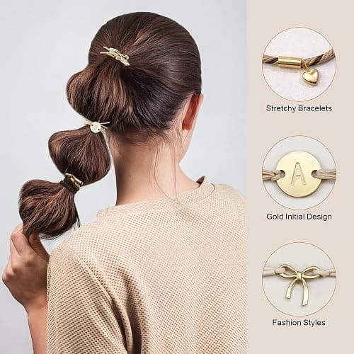 Fohufo 10 Pcs Hair Ties Bracelets - Gifts for Women Girl, Hair Accessories | Hair Ties Bracelets | Initial | Birthday Gifts for Women Girls | Teen Girl Gifts Trendy Stuff | Hair Ties for Girl | Letter S thumbnail 3