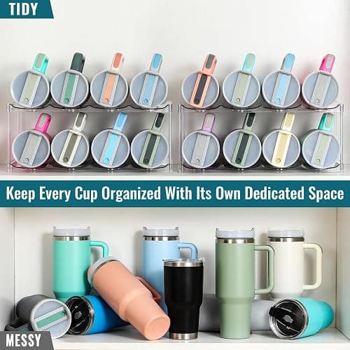 Design for Stanley 40 OZ & Large Bottles & Tumblers with Handle - Acrylic Water Bottle Organizer - Stackable Clear Wine Rack, Cup Holder for Home Kitchen Pantry Shelf Countertop Cabinet, 2 Tier Hold 8 thumbnail 5