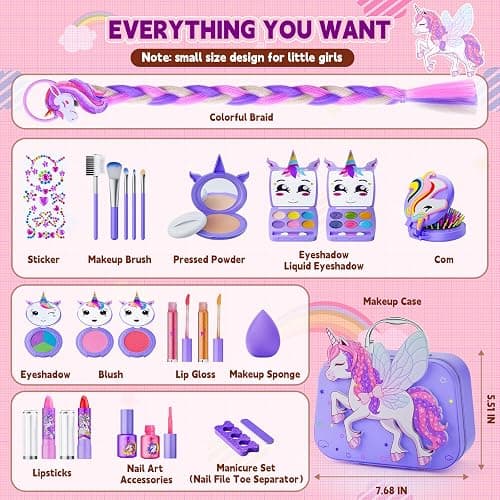 Beayuck Kids Makeup Kit for Girls - Girls Makeup Kit Toys, Real Washable Cosmetic Set with Storage Case, Kids Play Makeup Set for Christmas Birthday Gift 3 4 5 6 8 10 11 12+ Years Old, Purple thumbnail 6