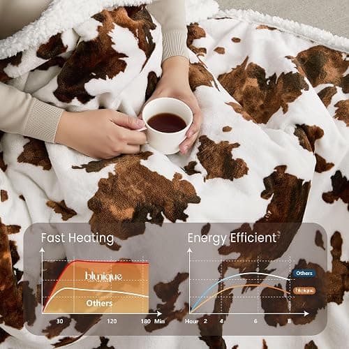blunique Heated Blanket Throw Blanket - Fast Heating Electric Blanket, Soft Flannel Heated Throw with 10 Time Settings,10 Heating Settings, Warm Gifts for Women & Mom & Grandma(50"x60"Brown Highland) thumbnail 9