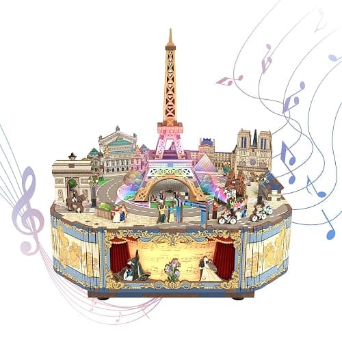 Tonecheer Wooden Music Box Kit, DIY 3D Puzzle Rotating Music Box Kit Creative Musical Puzzles Crafts Model Building Kits Desk Decor Birthday Holiday Gift (Romantic Paris) - Image 1