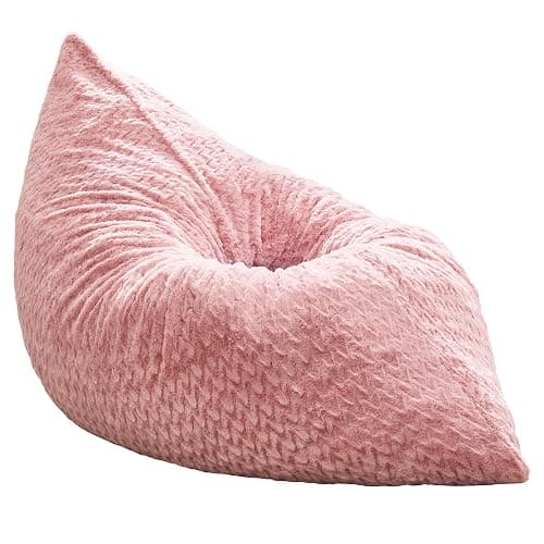 Hobestluk 3 in 1 Bean Bag Chair Giant Bean Bag Chairs for Adults with Chevron Plush Fur Cover Convertible Bean Bag Floor Cushion with Machine Washable Cover for Living Room (Chevron Plush Pink) thumbnail 9