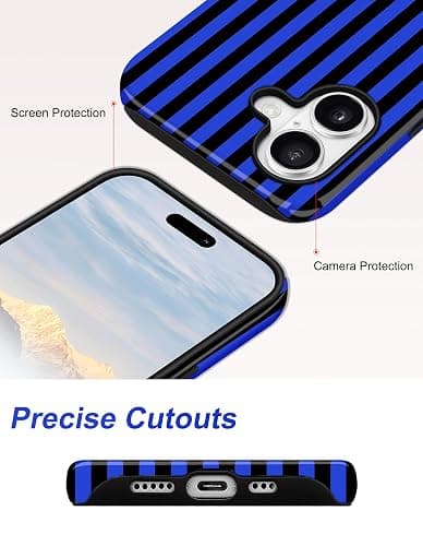 Aitipy Magnetic Striped Phone Case for iPhone 16 Plus, Black Blue | Compatible with MagSafe, Cute Stripes Aesthetic Design, TPU and PC Protective Shockproof Cover for Women Girls thumbnail 5